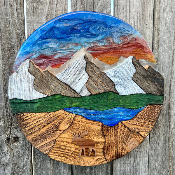 "Mountain Wanderer" (Sunset Sky w/ Moose)