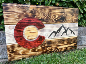 Wood Burned Rustic Colorado Flag