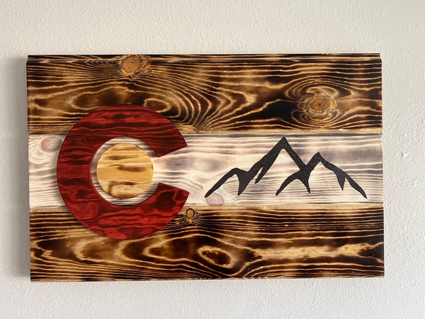 Wood Burned Rustic Colorado Flag