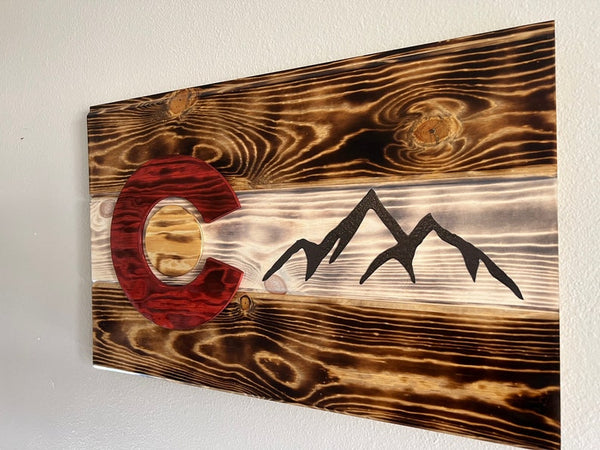 Wood Burned Rustic Colorado Flag