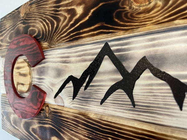 Wood Burned Rustic Colorado Flag