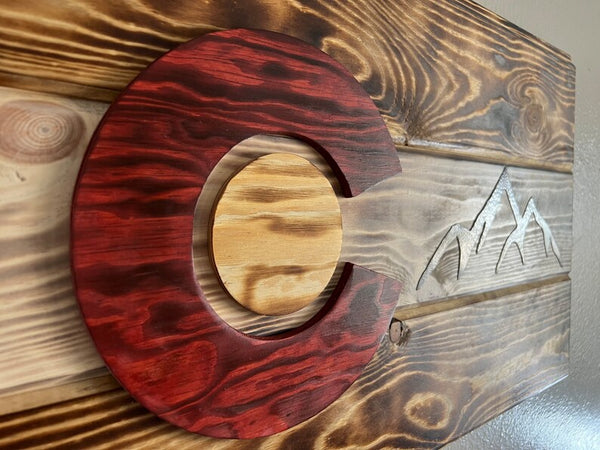 Wood Burned Rustic Colorado Flag