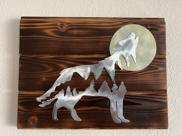Wolf Howling at the Moon Metal Art (Steel)